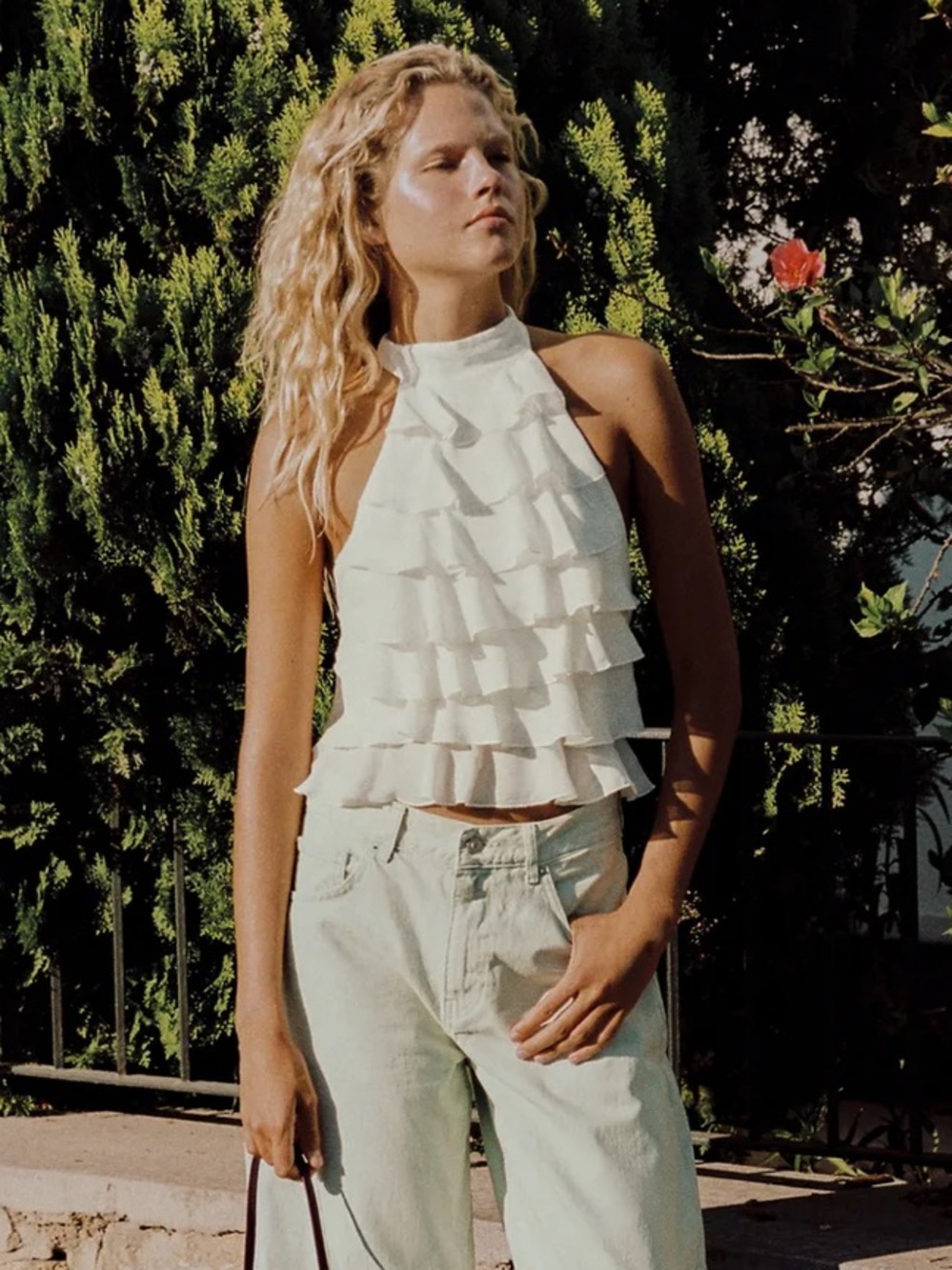 Zara off-White Tiered Ruffle Cami Top